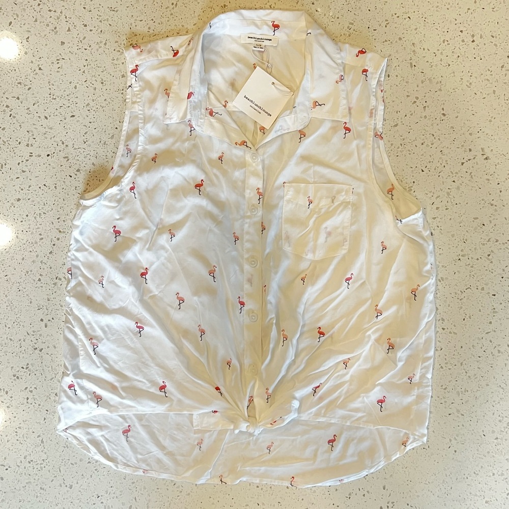 Beach Lunch Lounge Sleeveless Tie Front Top - Large - NWT